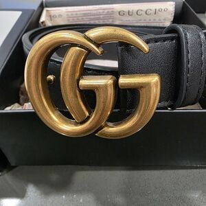 Gucci Black Leather Belt with Gold Buckle